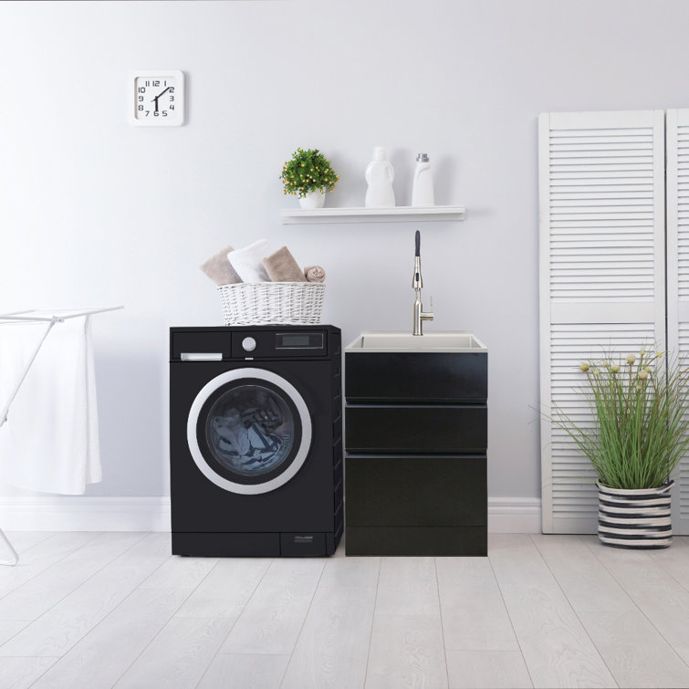 Matte Black Stainless Steel Laundry Utility Sink with Cabinet