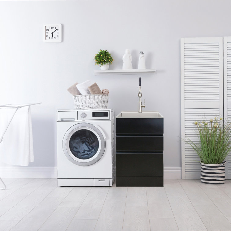 Matte Black Stainless Steel Laundry Utility Sink with Cabinet