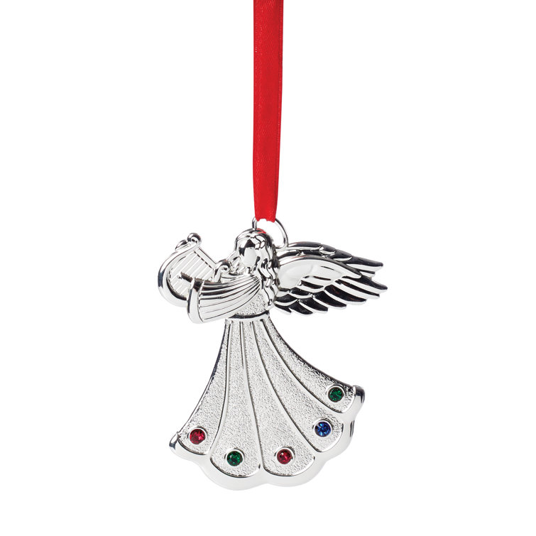 Multicolored Jeweled Silver Angel Tree Ornament