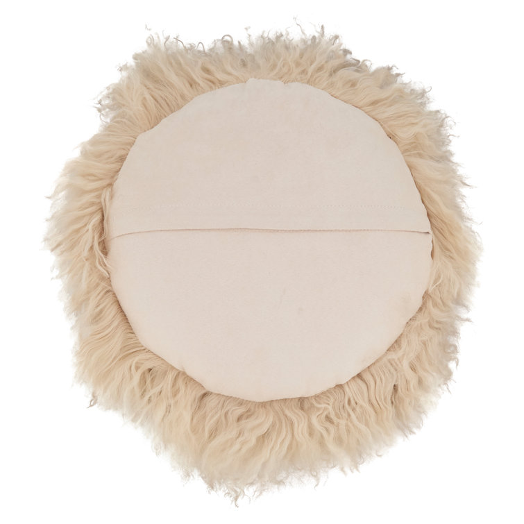 Oyster Round Mongolian Lamb Fur Throw Pillow 13"