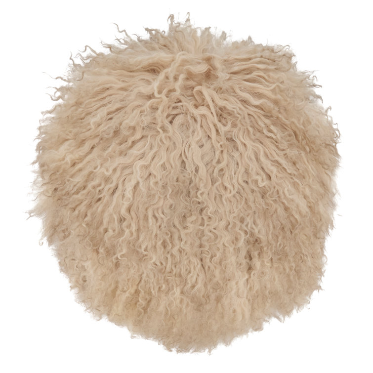 Oyster Round Mongolian Lamb Fur Throw Pillow 13"