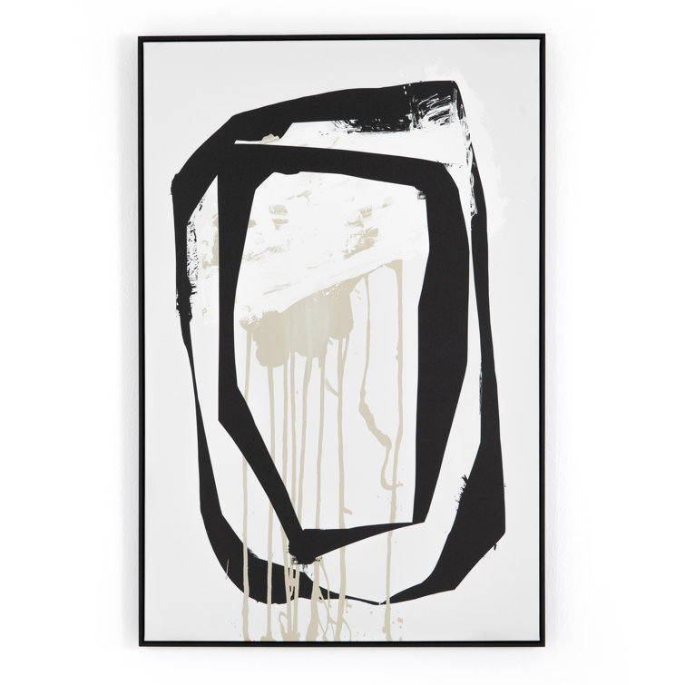 Abstract Black and White Canvas Print with Maple Frame