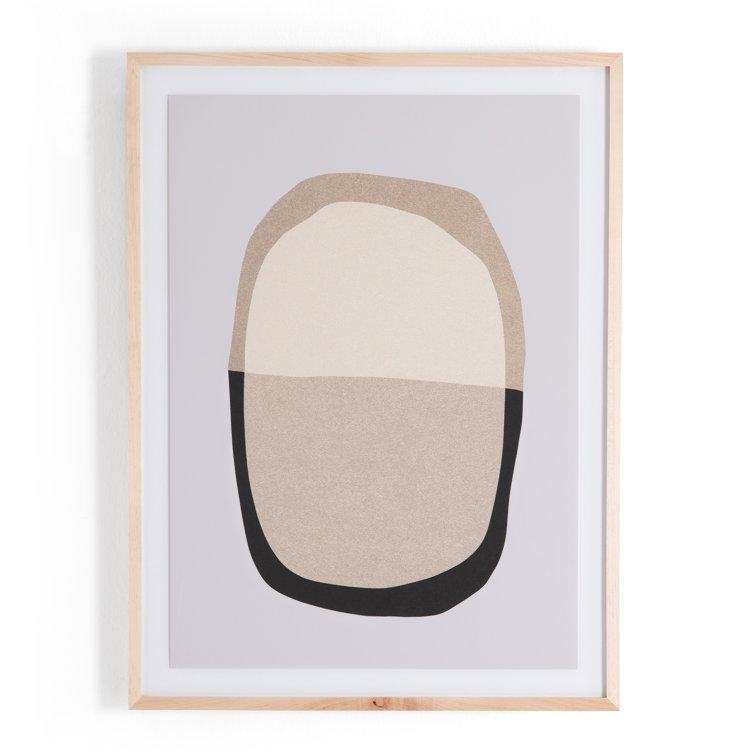 Large Neutral Abstract Print with Maple Frame