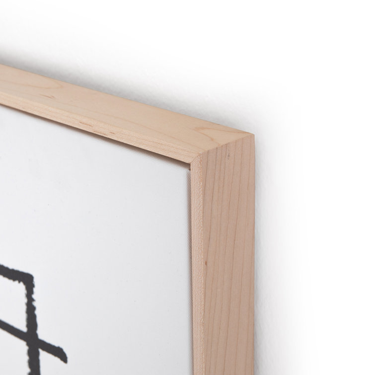 Abstract Black and White Canvas Drawing with Light Brown Frame
