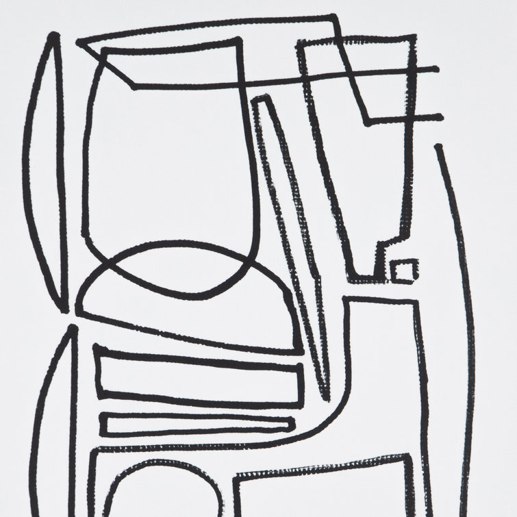 Abstract Black and White Canvas Drawing with Light Brown Frame