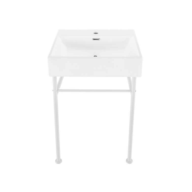 Claire 24" White Ceramic Console Sink with Matte White Legs