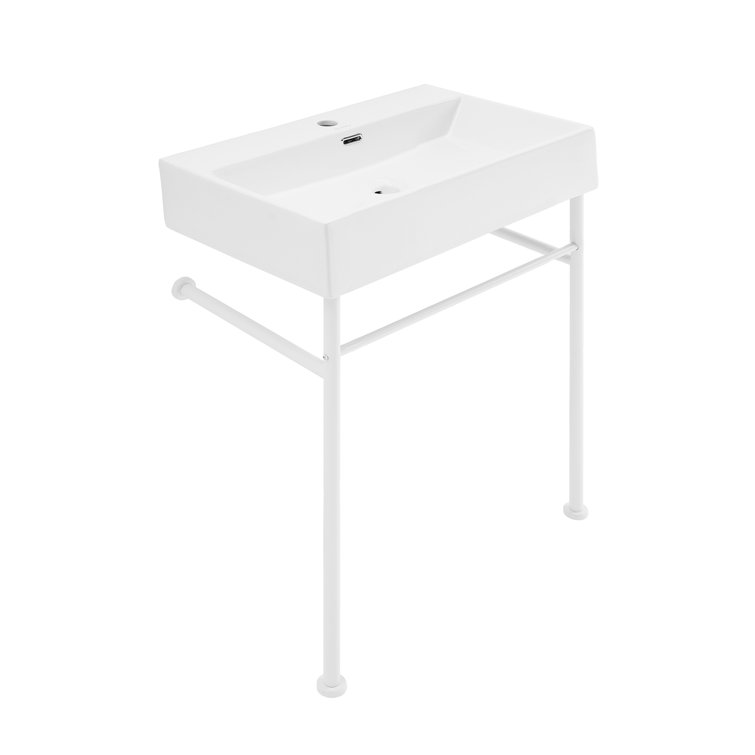 Claire 24" White Ceramic Console Sink with Matte White Legs