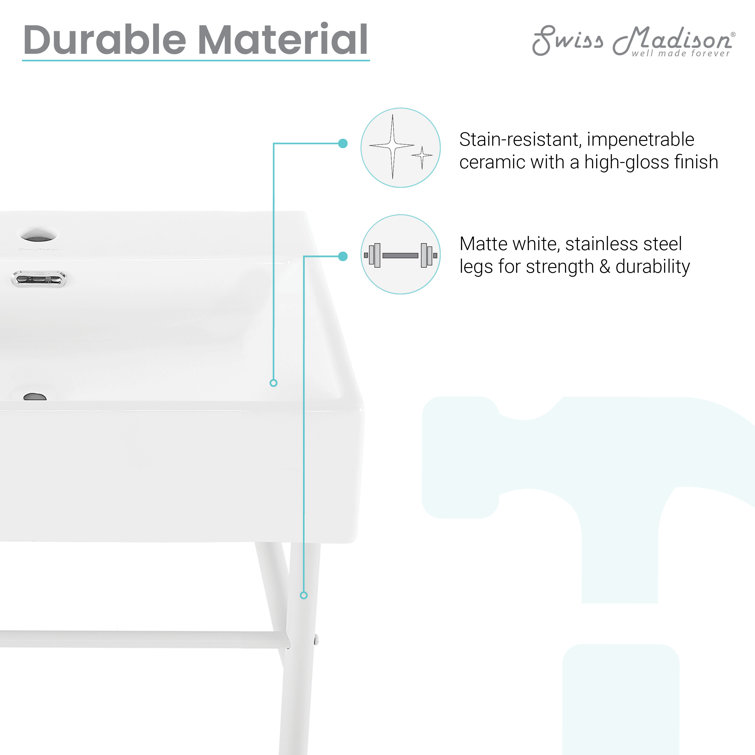 Claire 24" White Ceramic Console Sink with Matte White Legs
