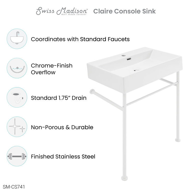 Claire 24" White Ceramic Console Sink with Matte White Legs
