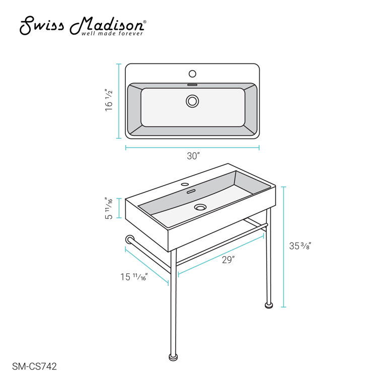 Claire 30" White Ceramic Wall-Mount Console Sink