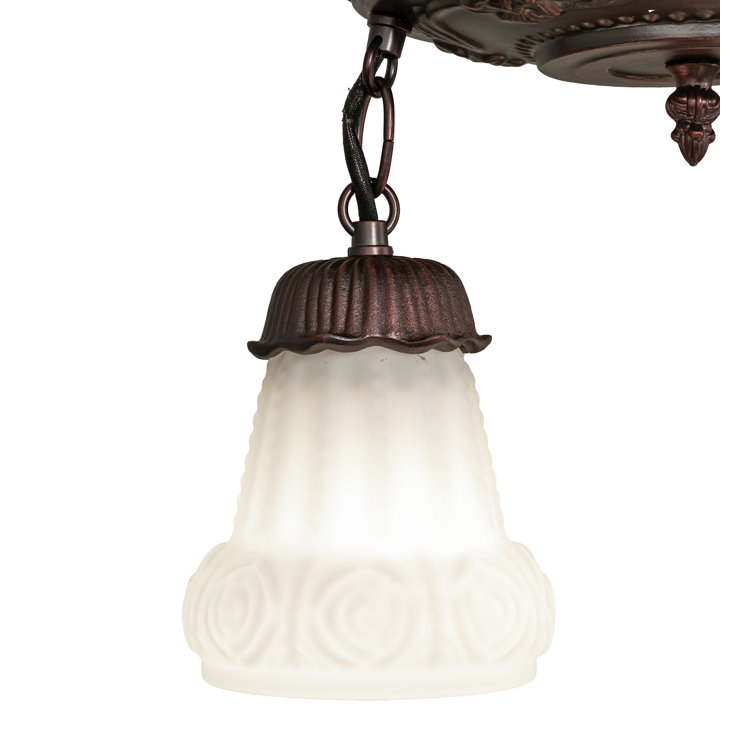 Vintage White Puffy Rose 3-Light Semi-Flush Mount in Mahogany Bronze