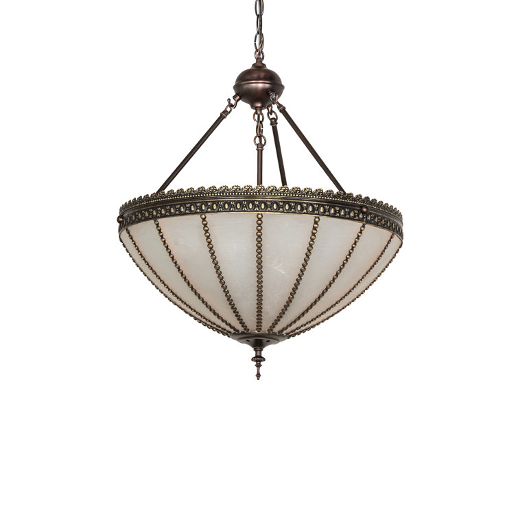 Meyda 31'' Antique Copper Bowl Pendant with Stained Glass