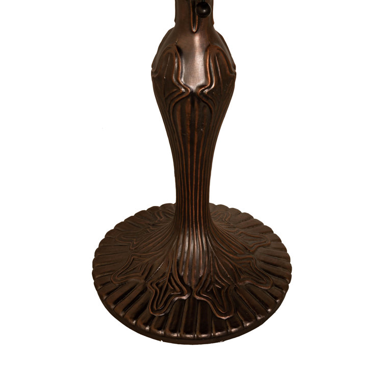 Beige & Purple Stained Glass Table Lamp with Bronze Base