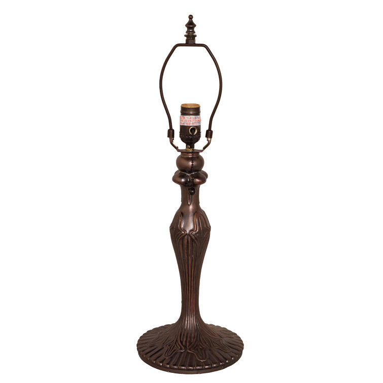Beige & Purple Stained Glass Table Lamp with Bronze Base