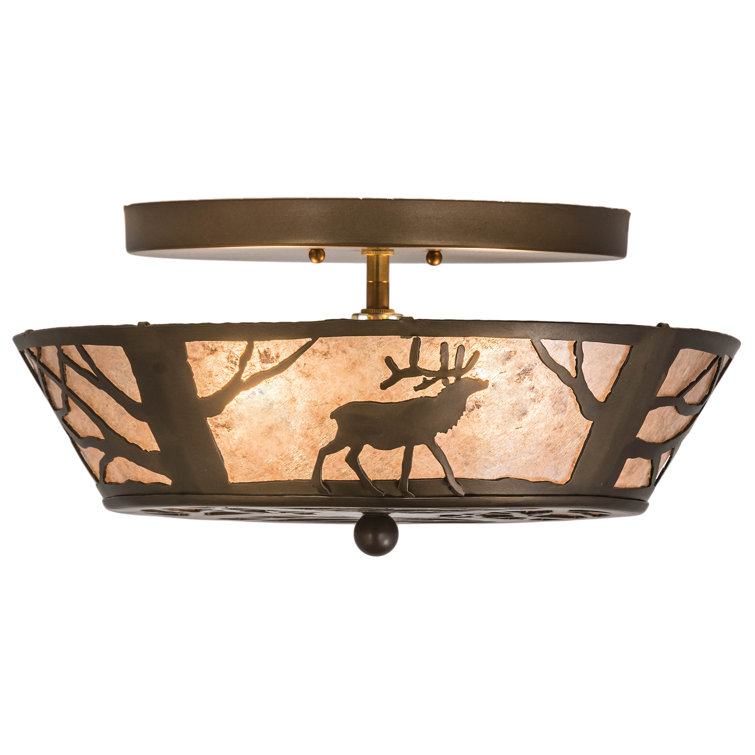 Antique Copper and Glass Pine Tree Flush Mount Light