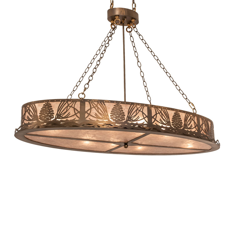 Antique Copper 8-Light Drum Chandelier with Silver Mica Shade