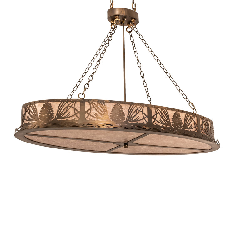 Antique Copper 8-Light Drum Chandelier with Silver Mica Shade