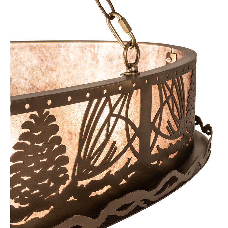 Antique Copper 8-Light Drum Chandelier with Silver Mica Shade