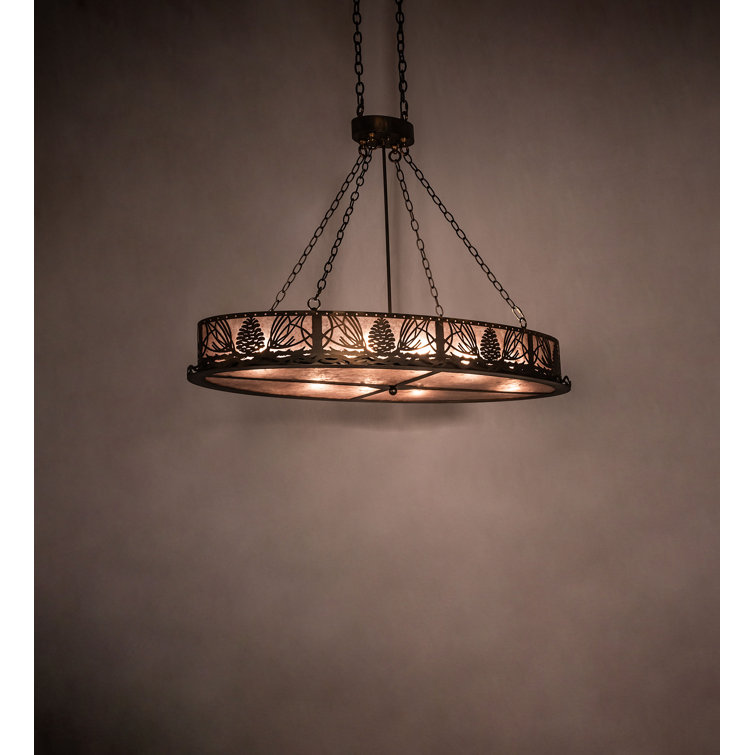 Antique Copper 8-Light Drum Chandelier with Silver Mica Shade