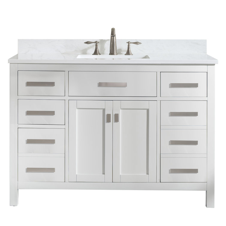White Quartz Freestanding Single Vanity with Porcelain Sink
