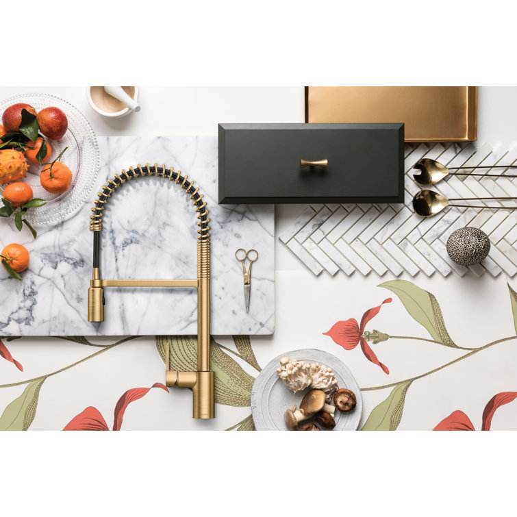 Brushed Gold Stainless Steel Spring Pulldown Kitchen Faucet