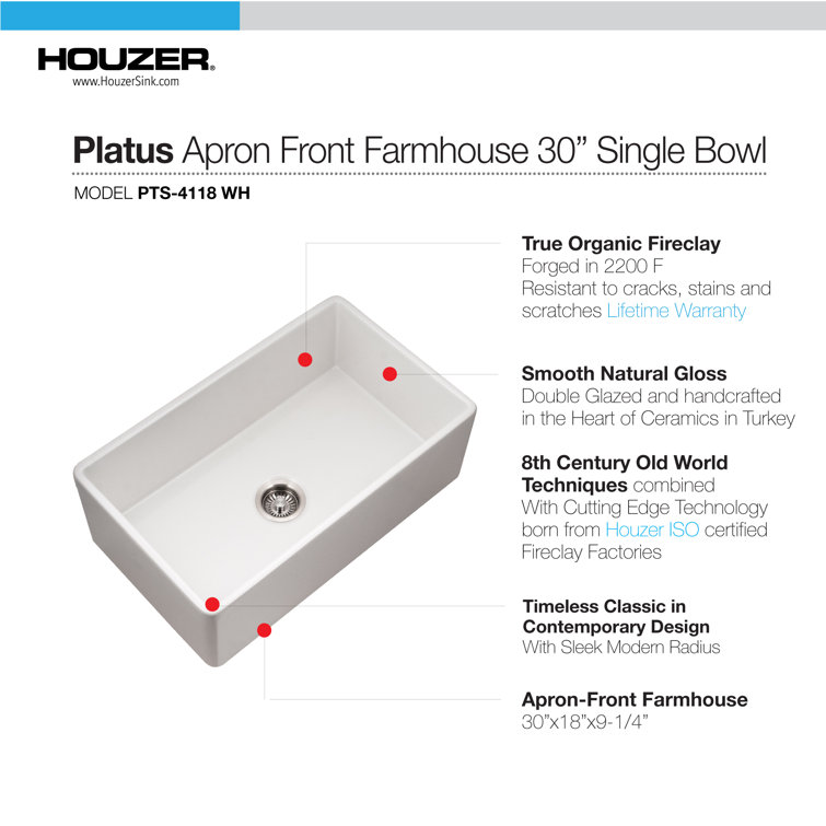 30'' White Fireclay Farmhouse Drop-In Kitchen Sink