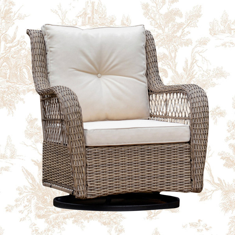 Sandstone Wicker Swivel Glider Armchair with Beige Cushions