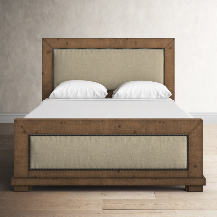Willow Distressed Dark Gray King Upholstered Bed with Nailhead Trim