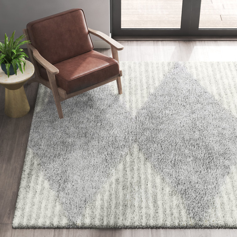 Gray Striped Shag Synthetic 5' x 7' Area Rug