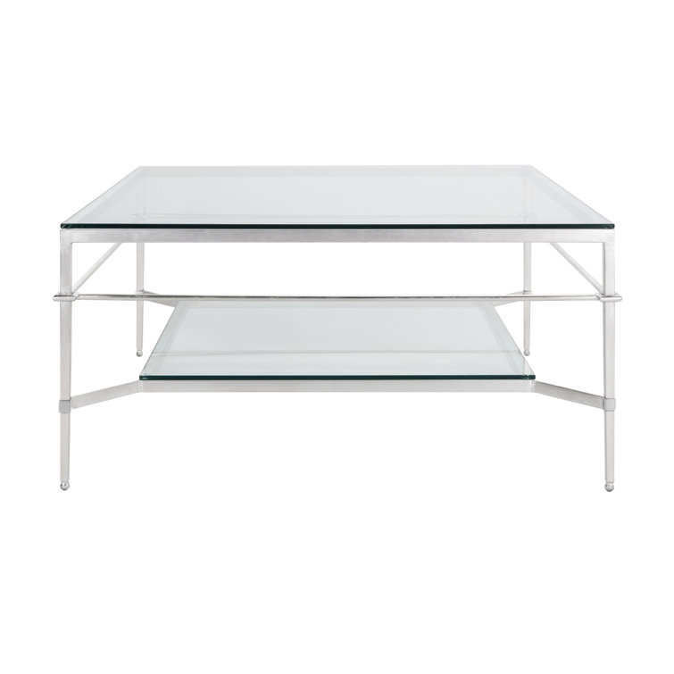 Mieka Silver Glass Coffee Table with Storage Shelf