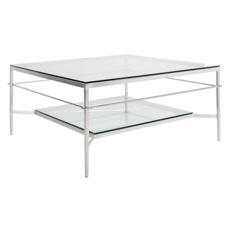 Mieka Silver Glass Coffee Table with Storage Shelf