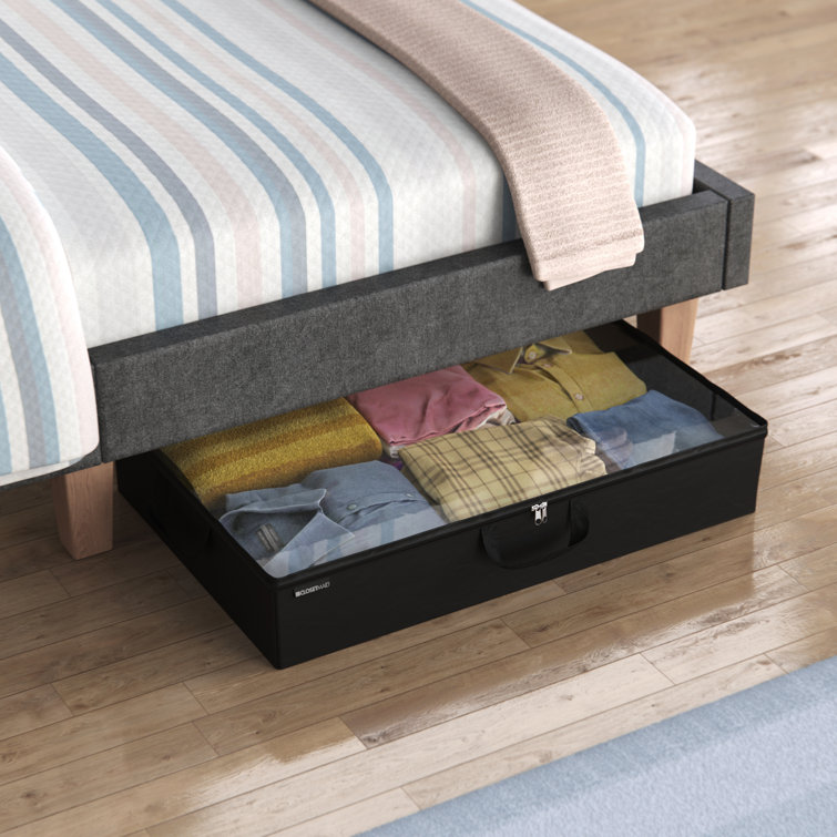 Charcoal Black Fabric Underbed Storage Organizer with Clear Window