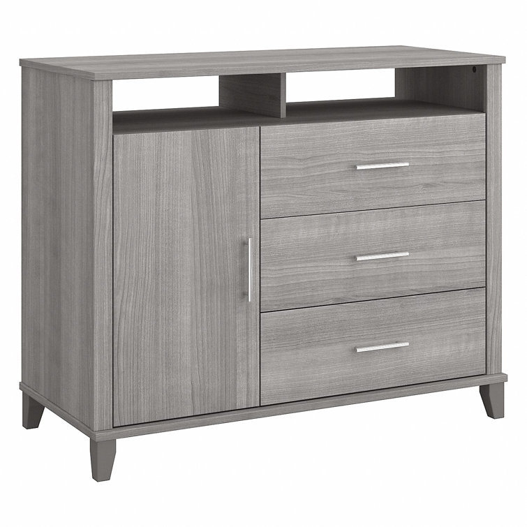 Platinum Gray 47'' Media Console with Open-Safe Drawers and Cabinet