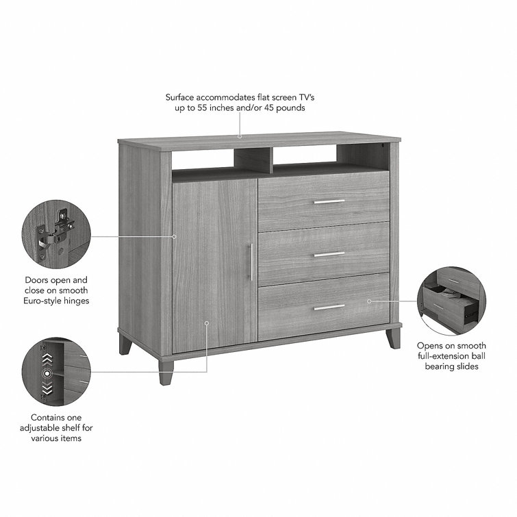 Platinum Gray 47'' Media Console with Open-Safe Drawers and Cabinet