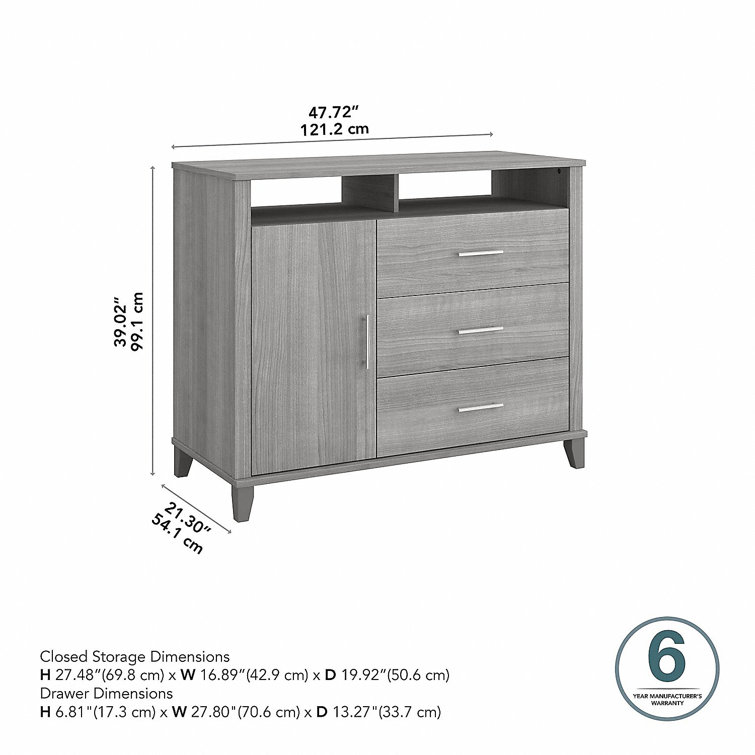 Platinum Gray 47'' Media Console with Open-Safe Drawers and Cabinet
