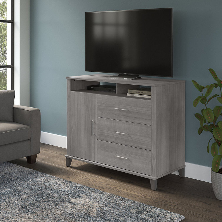 Platinum Gray 47'' Media Console with Open-Safe Drawers and Cabinet