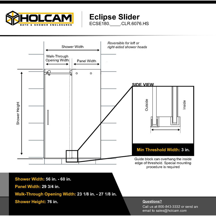 Eclipse Chrome Frameless Sliding Shower Door with Clear Glass
