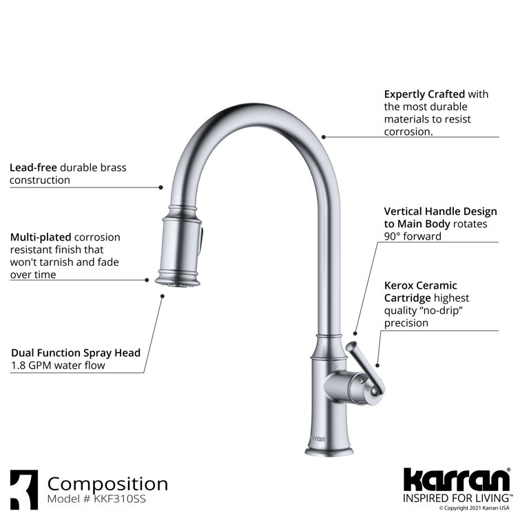 Auburn Stainless Steel Single Handle Pull Down Kitchen Faucet