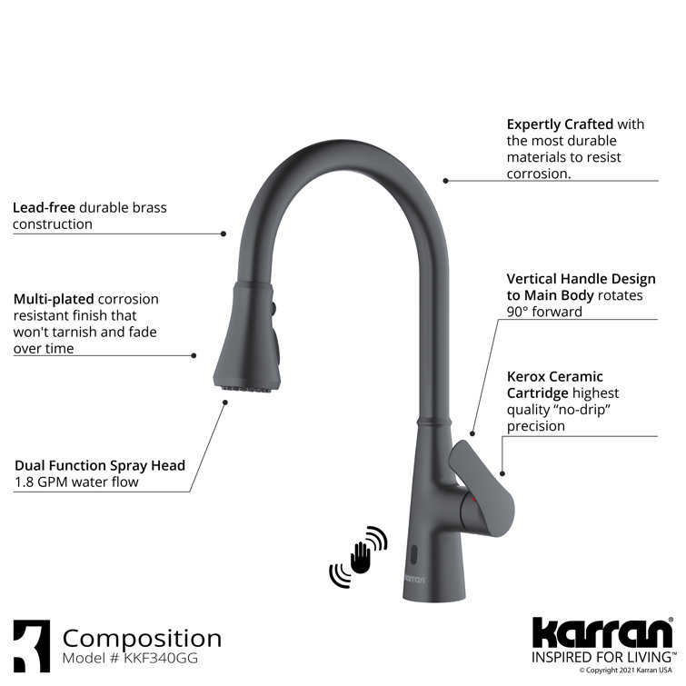 Gunmetal Gray Stainless Steel Touchless Pull-Down Kitchen Faucet