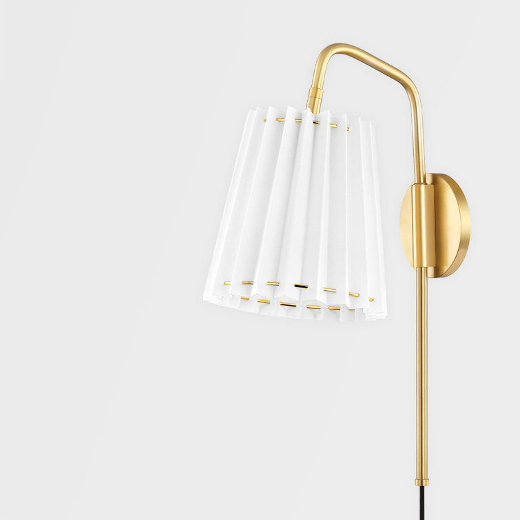 Cosette Aged Brass Pleated Belgian Linen 1-Light Wall Sconce