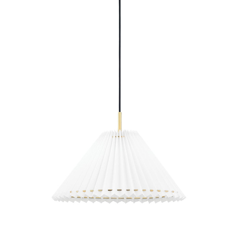 Aged Brass 1-Light LED Pendant with Pleated Linen Shade