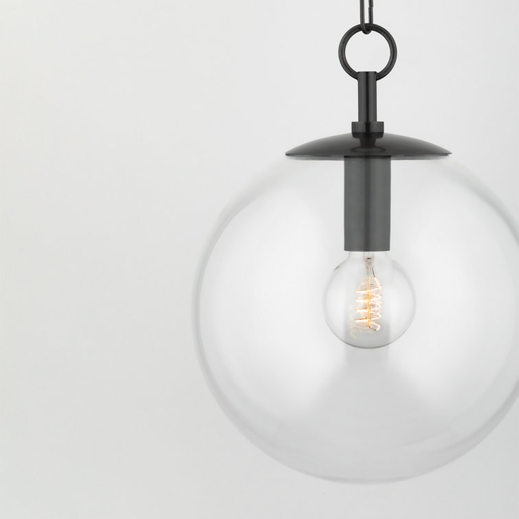 Old Bronze and Clear Glass Globe Pendant Light