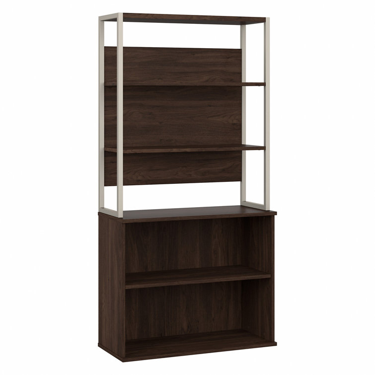 Adjustable Black Walnut Tall Etagere Bookcase with Engineered Wood
