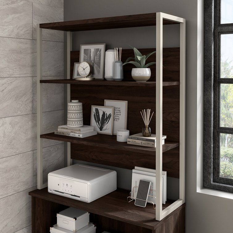 Adjustable Black Walnut Tall Etagere Bookcase with Engineered Wood