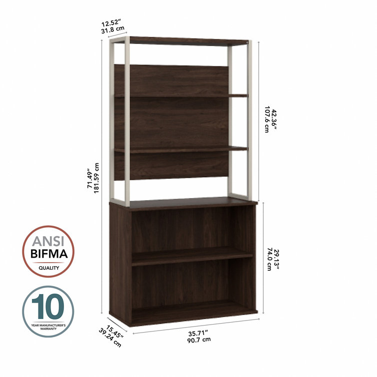Adjustable Black Walnut Tall Etagere Bookcase with Engineered Wood