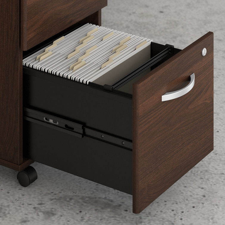 Black Walnut Engineered Wood Desk Set with Mobile File Cabinets
