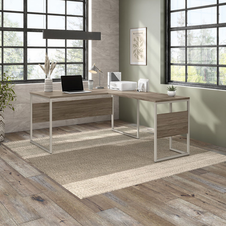 Contemporary Gray Wood L-Shaped Computer Desk with Drawer