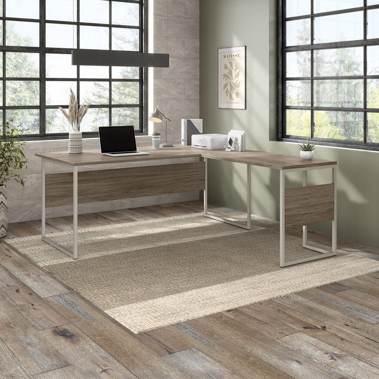 Contemporary Modern Hickory Corner Computer Desk with Drawer