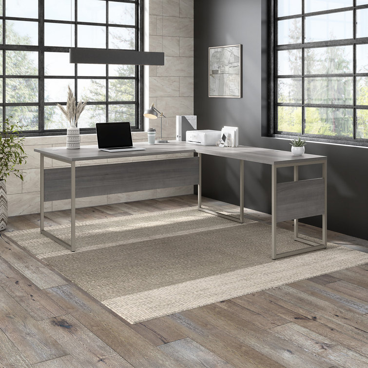 Contemporary Modern Hickory Corner Computer Desk with Drawer