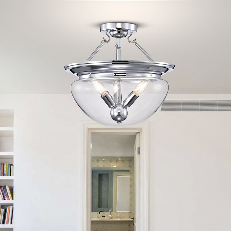 15" Chrome and Glass Bowl LED Semi-Flush Mount Light